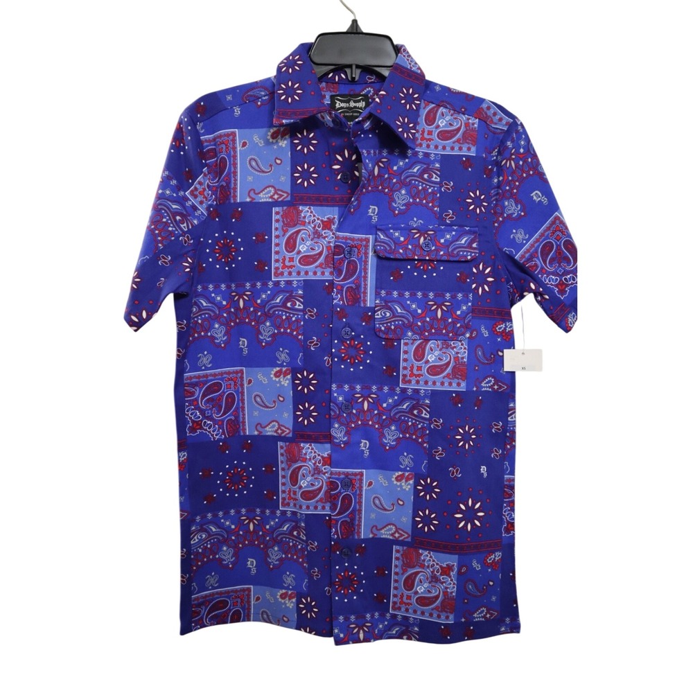 Dogg Supply Snoop Dogg Button Up Shirt Mens X-Small Blue Red Paisley NWT‎